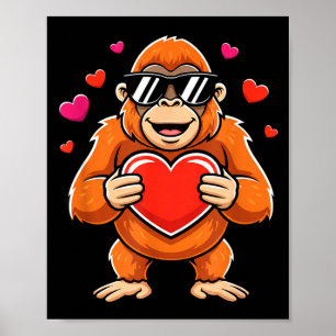 Cool gorilla holding heart valentine ape kids boys poster