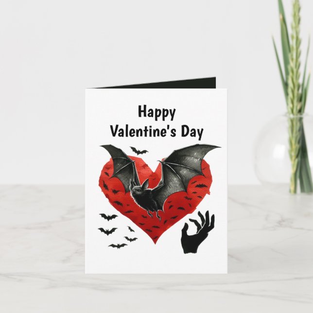 Cool Gothic add message Valentine bat Holiday Card (Front)