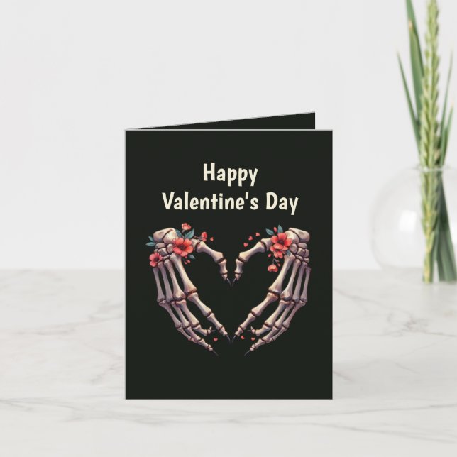 Cool Gothic add message Valentine skeleton hands Holiday Card (Front)
