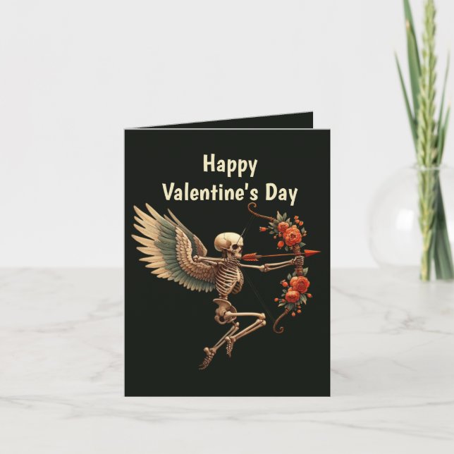 Cool Gothic add message Valentine skeleton  Holiday Card (Front)
