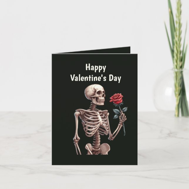 Cool Gothic add message Valentine skeleton Holiday Card (Front)