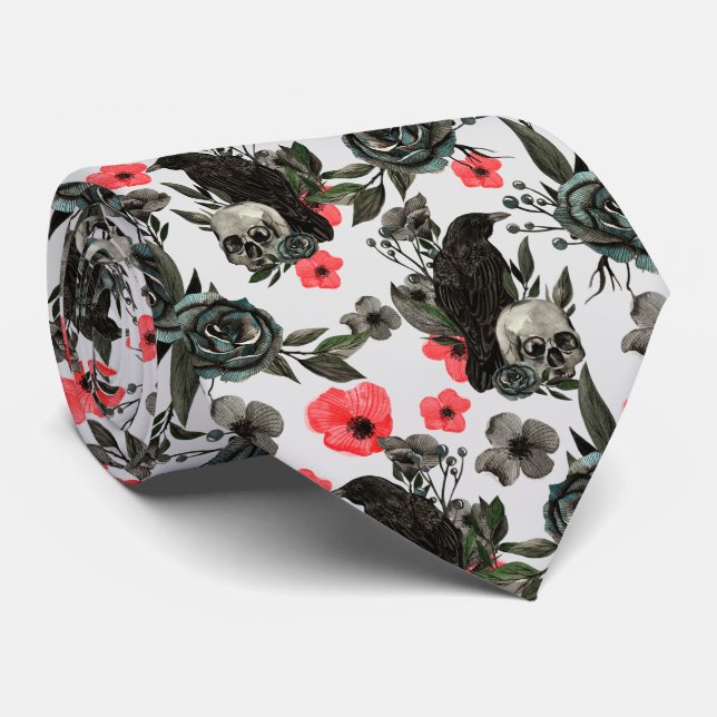 cool gothic crows skulls tiled pattern tie (Rolled)