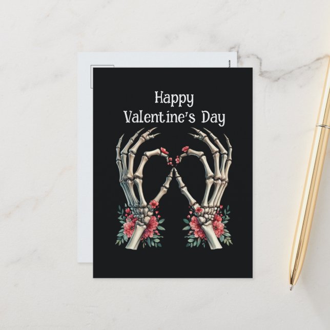 Cool Gothic skeleton hands Holiday Postcard (Front/Back In Situ)