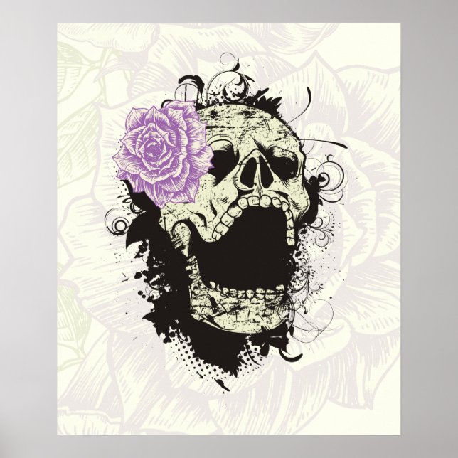 Cool gothic skull and purple rose custom poster (Front)