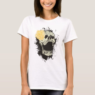Cool gothic skull and yellow rose custom t-shirt