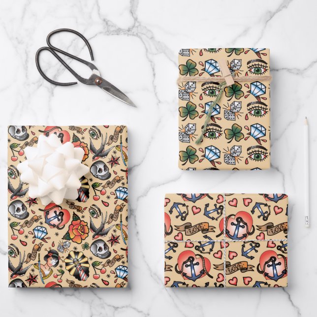 cool Gothic Wedding tiled pattern Wrapping Paper Sheet (Front)