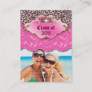 Cool Grad Photo Template Leopard Lace Pink Calling Card