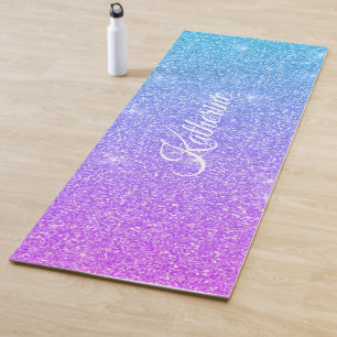 Cool Gradient Glitter Girly Script Name Yoga Mat