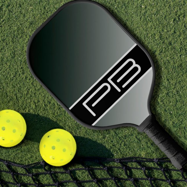 Cool Gradient Modern Double Initials Black Grey Pickleball Paddle (Creator Uploaded)