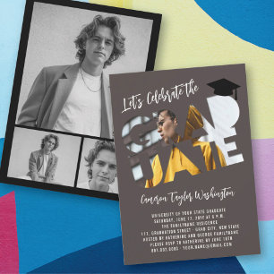 Cool Graduate Cutout Photo Brown Graduation Party Invitation