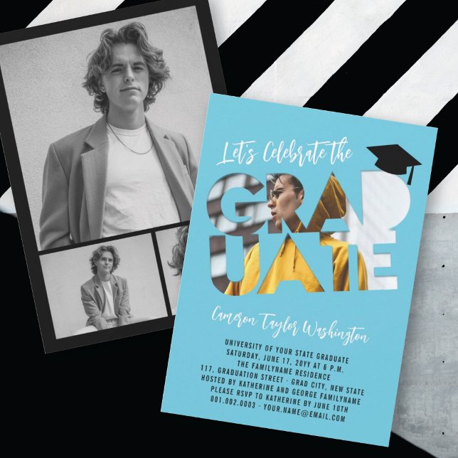 Cool Graduate Cutout Photo Modern Graduation Party Invitation (Creator Uploaded)