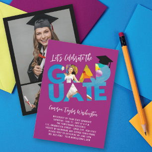 Cool Graduate Cutout Photo Modern Graduation Party Invitation
