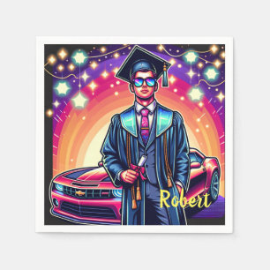Cool Graduation Guy With Nice Car Custom Napkin