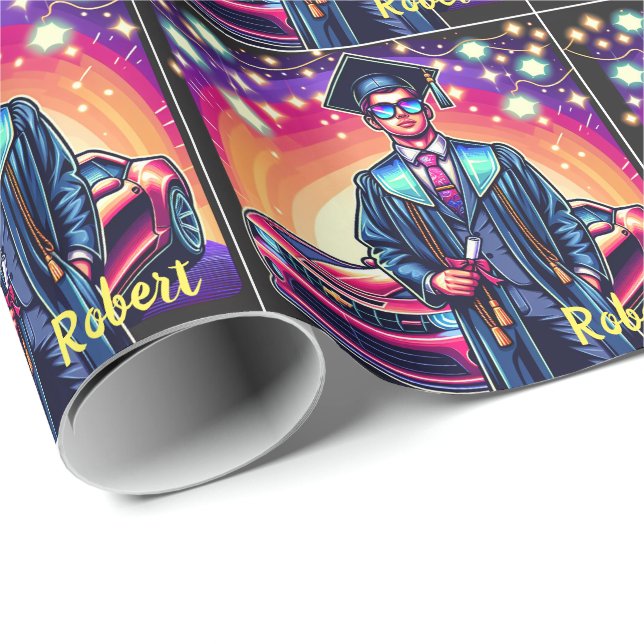 Cool Graduation Guy With Nice Car Custom Wrapping Paper (Roll Corner)