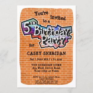 Cool Graffiti Art 5th Birthday Party Invitation