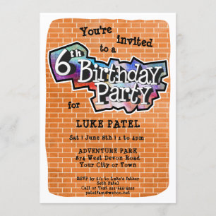 Cool Graffiti Art 6th Birthday Party Invitation