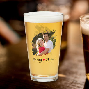 Cool Graffiti Effect Couples Photo Monogram Beer Glass