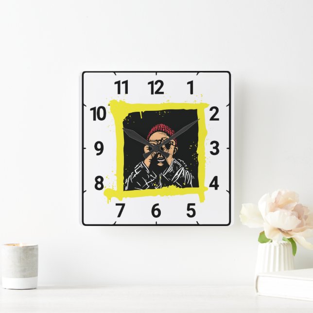 Cool Graffiti Illustration Art,  Funny Men Shirt Square Wall Clock (Home)
