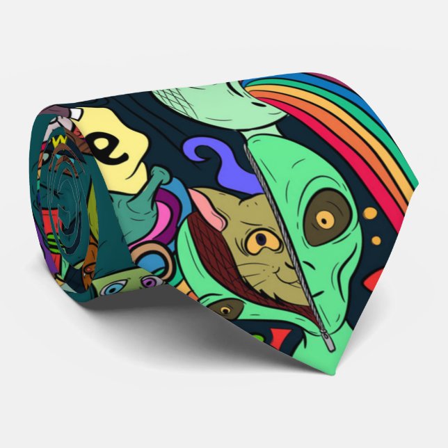 cool graffiti lovers pattern  tie (Rolled)