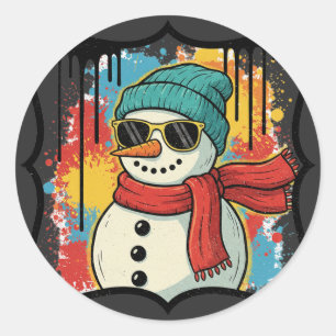 Cool Graffiti Snowman with Sunglasses Christmas Classic Round Sticker