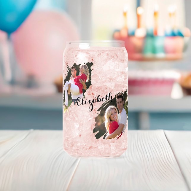 Cool Graffiti Torn Effect Photo Collage Monogram Can Glass (Insitu (Baby Shower))