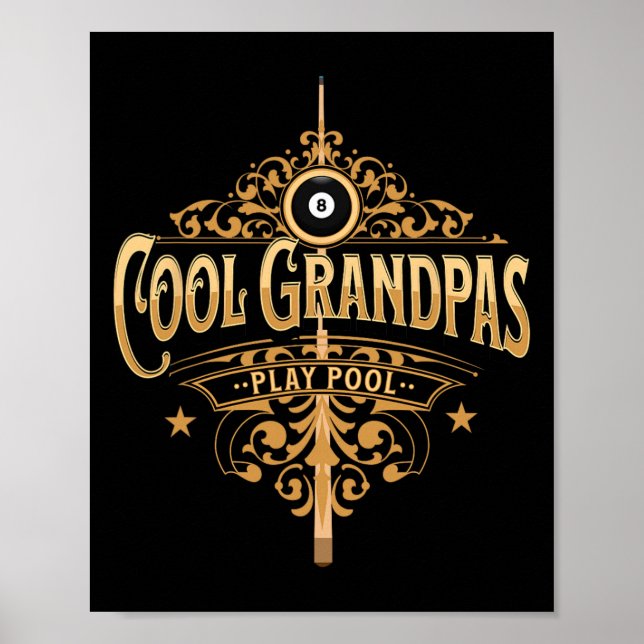 Cool Grandpas Play Pool Pool Player Grandfather Bi Poster (Front)
