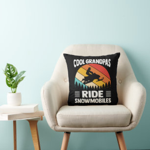 Cool Grandpas Ride Snowmobiles Vintage Sunset Cushion