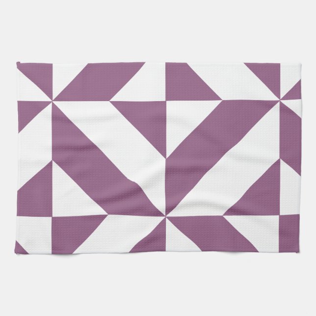 Cool Grape Geometric Deco Cube Pattern Tea Towel (Horizontal)