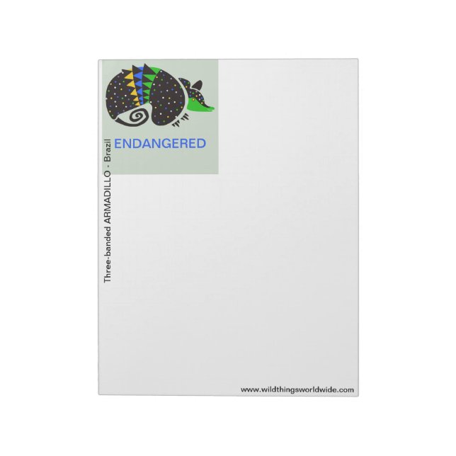 Cool graphic -ARMADILLO -Endangered animal- Nature Notepad (Rotated)
