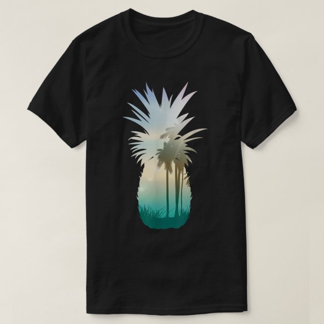 Cool Graphic Pineapple Sunset Palm Tree Beach  T-Shirt (Design Front)
