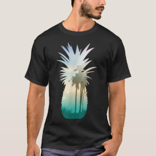 Cool Graphic Pineapple Sunset Palm Tree Beach  T-Shirt