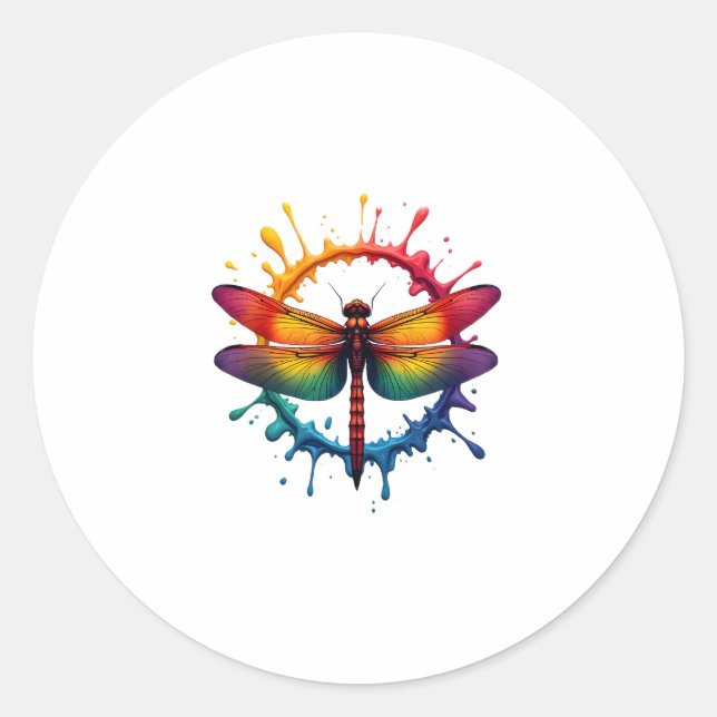 Cool Graphic Tie Dye Sunglasses Dragonfly Illustra Classic Round Sticker (Front)