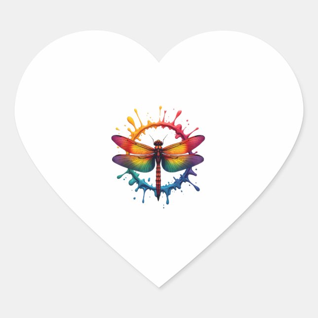 Cool Graphic Tie Dye Sunglasses Dragonfly Illustra Heart Sticker (Front)