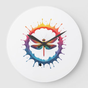 Cool Graphic Tie Dye Sunglasses Dragonfly Illustra Large Clock