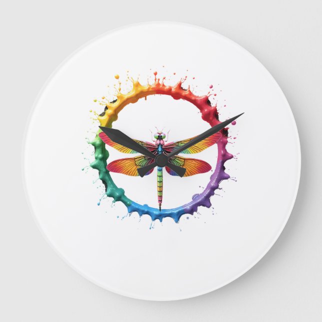 Cool Graphic Tie Dye Sunglasses Dragonfly Illustra Large Clock (Front)