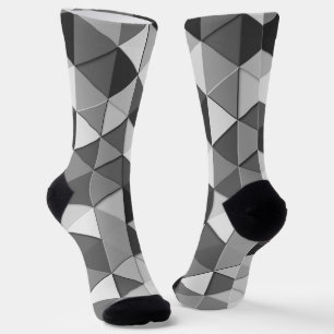 Cool Grayscale grey triangles geometric pattern Socks