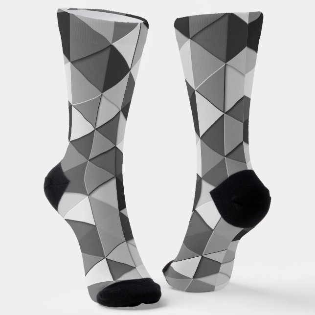 Cool Grayscale grey triangles geometric pattern Socks (Angled)