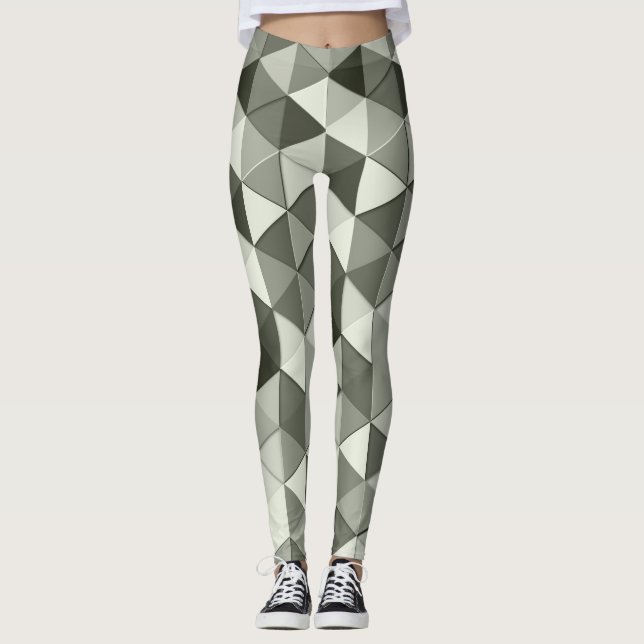 Cool Grayscale triangles geometric pattern Leggings (Front)