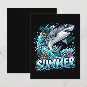 Cool Great White Shark Jumping - summer animal  Announcement Postcard