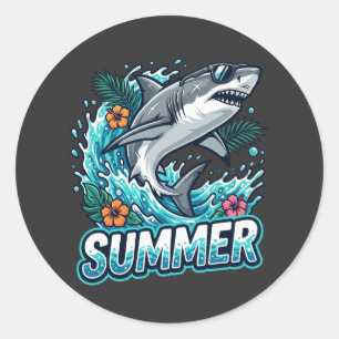 Cool Great White Shark Jumping - summer animal Classic Round Sticker
