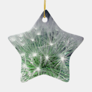 Cool green and white dandelion with waterdrops ceramic tree decoration