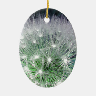 Cool green and white dandelion with waterdrops ceramic tree decoration