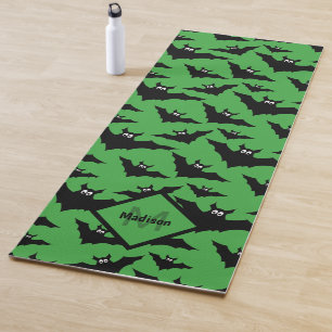 Cool green black bats Halloween pattern Monogram Yoga Mat
