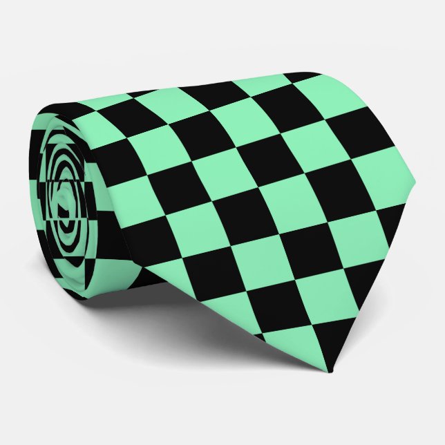 Cool green black check pattern tiled  tie (Rolled)