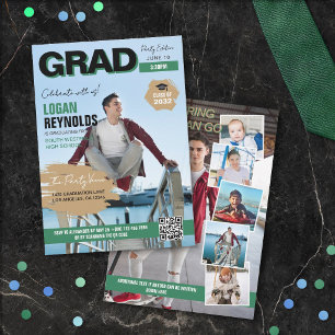Cool Green Black Photos Magazine Cover Graduation Invitation