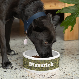 Cool Green Camo Pet Food Dish Personalised Name 