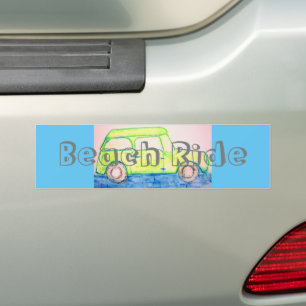 Cool Green Car beach ride Bumper Sticker