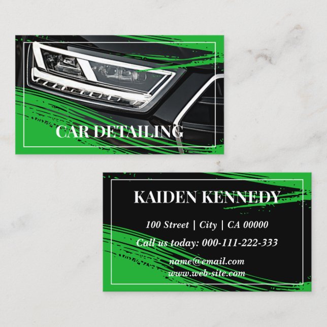 Cool Green Car Service Detailing Photo Template Business Card (Front/Back)