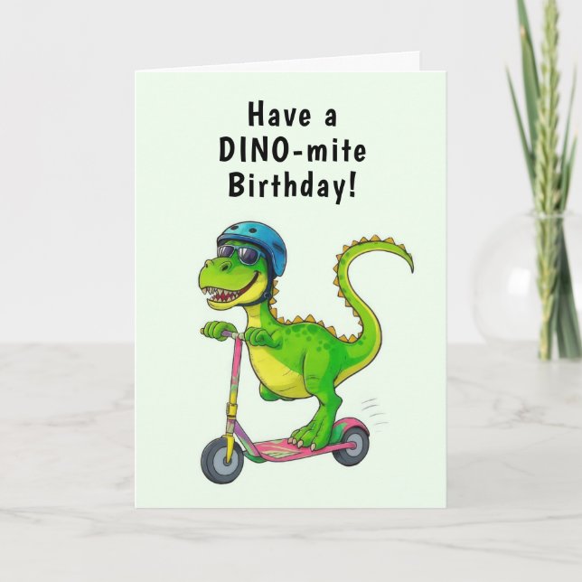 Cool Green Dinosaur Birthday Card (Front)