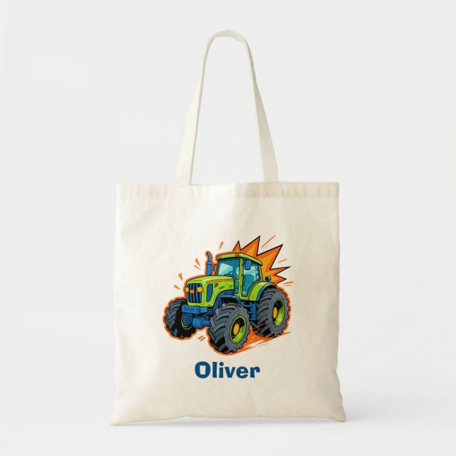 Cool Green Farm Tractor Tote Bag (Front)
